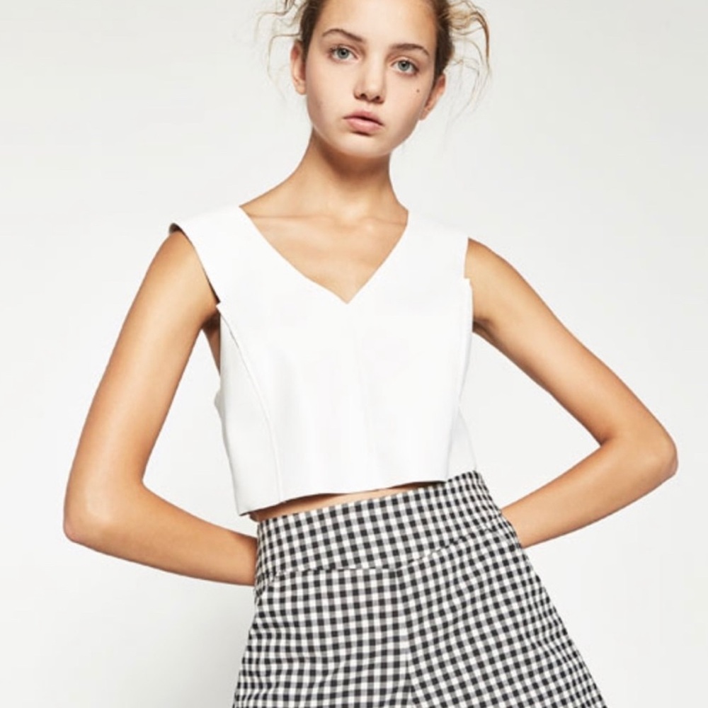 Women’s Zara Trafaluc Ivory Faux Leather Crop Top